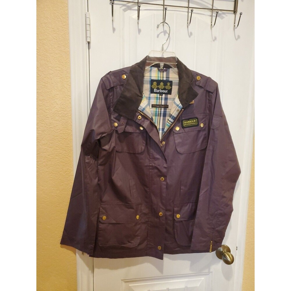 Barbour International Purple Waterproof Breathable Belted Jacket sz S - Picture 12 of 16